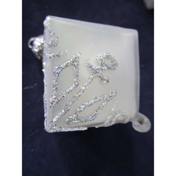 Silver Mercury Style Square Blown Glass Glitter Accent Ornaments A Set of Three - Picture 8 of 15